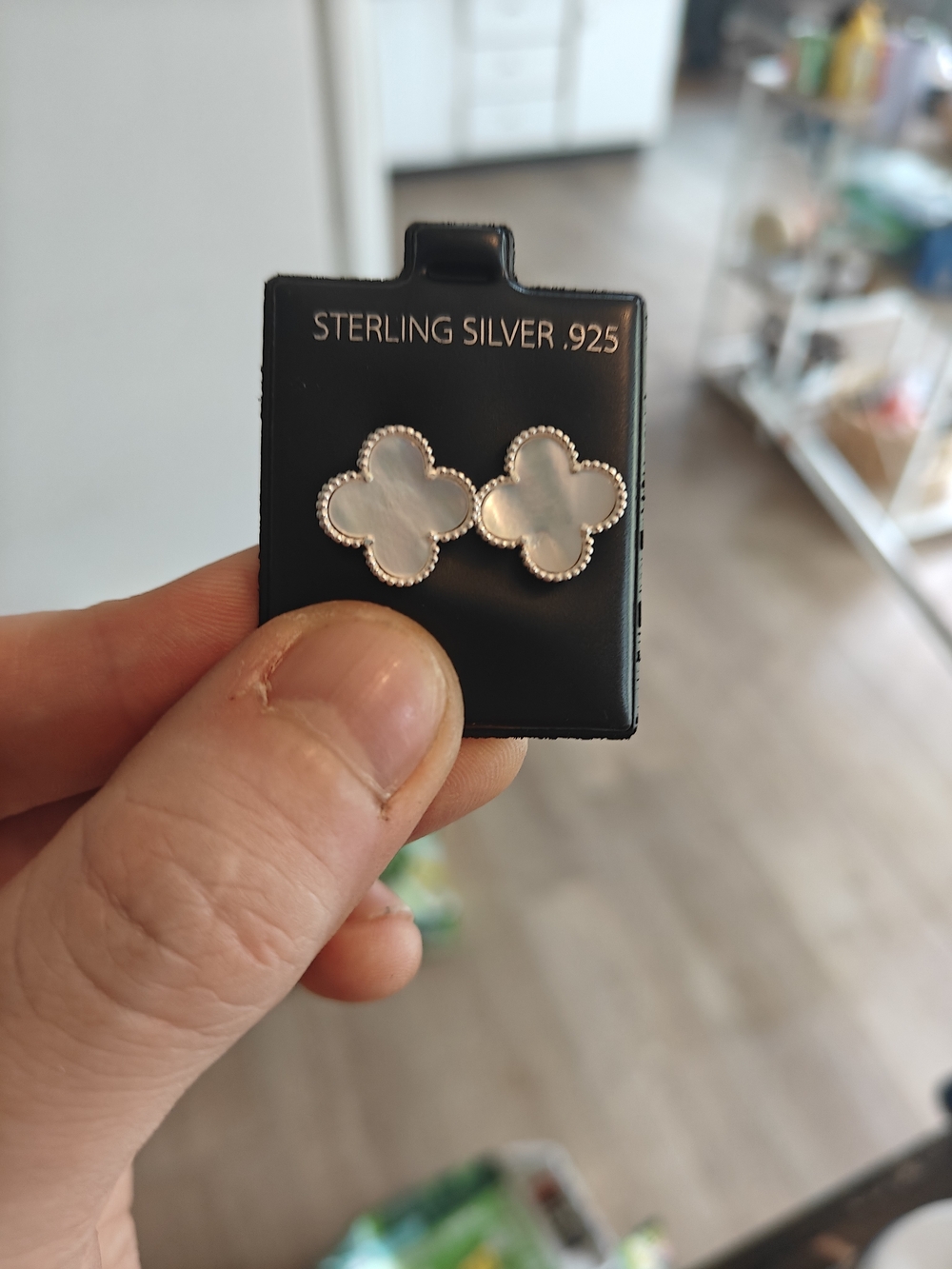 Sterling Silver Natural Mother-of-Pearl Clover Stud Earrings